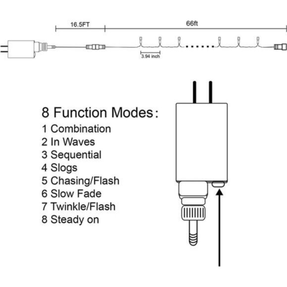 66FT Outdoor Christmas Green Wire LED Fairy Lights, 8 Lighting Modes, Multicolor - Picture 5 of 7